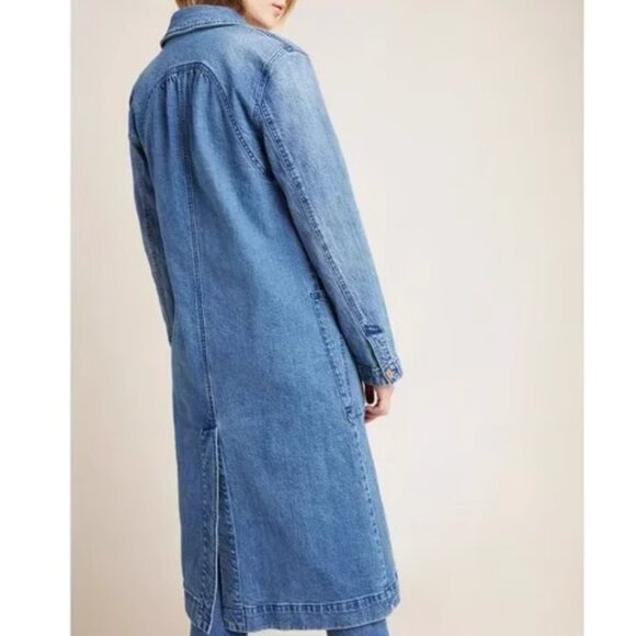 NWT Anthropologie Peggy Denim Duster Jacket Large Cotton Causal - Picture 9 of 11